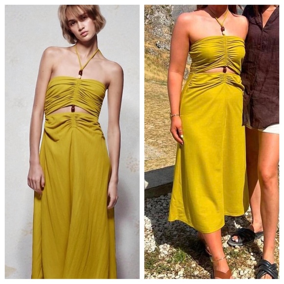Zara Dresses & Skirts - Zara Chartreuse Green Halter Midi Dress M Beads